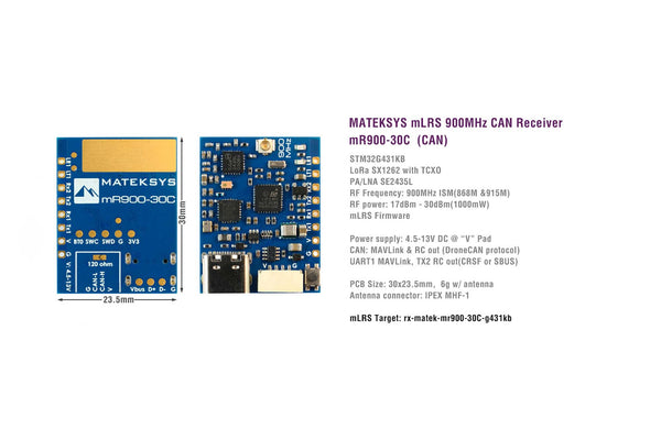 MLRS Mavlink 900M CAN Receiver - MR900-30C